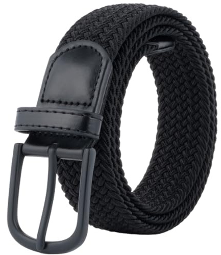 BOZEVON Ceinture Élastique Tressée - Unisexe Tissus Extensible Ceinture Étirable Réglable Pour Homme et Femme, Noir/125cm