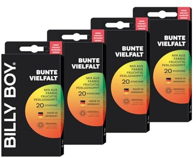 BILLY BOY Kondome Bunte Vielfalt 20er | 52 mm | Bunter, fruchtiger und genoppter Kondommix (4 x 20 Stück)