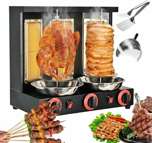OJHGRDFV Grill Verticale Commerciale Kebab Doner, Riscaldamento A Infrarossi con 3 Bruciatori E Doppio Controllo, Rotisserie in Acciaio Inossidabile per La Cucina Perfetta Shawarma E Giroscopica
