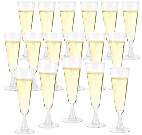 UNGFEI 60 Pcs Clear Plastic Champagne Flutes 150ml/5oz, Reusable Prosecco Glasses Wine Cups for Wedding, Party, Birthday, Anniversary