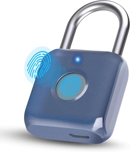 Anweller Fingerabdruck Schloss, Biometrisches Vorhängeschloss, Klein für Schränke, Gym, Büro u.v.m. Blau