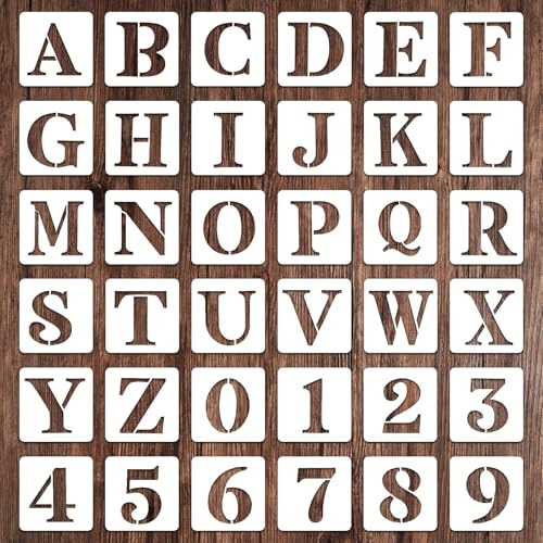 LXUEJIE 4 Inch Letter and Number Stencils 36 Pcs, Reusable Alphabet Spray Paint Stencils Plastic Alphabet and Number Stencil for Painting on Wood Wall Canvas Rock Glass DIY Art Projects(4 Inch)