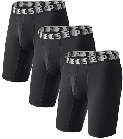Separatec Long Leg Boxer Briefs No Ride Up Anti-Chafing Underwear 3 Pack | Comfortable Supportive CradleFit Pouch, Moisture Wicking Nylon Athletic Fit for Big Thighs, Workout and All Day Wear