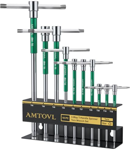 AMTOVL Juego de 10 Llaves Torx con Mango en T, T10-T55 para Reparación de automóviles y Bicicletas,Juego de 10 Piezas con Caja de Almacenamiento