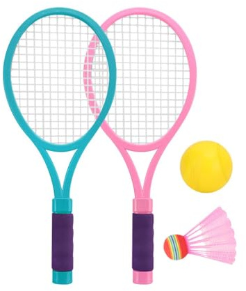 ALCXAZS Pratica attività fisica con racchette da tennis premium per giocatori principianti, racchette da tennis per bambini, set badminton per giardino e spiaggia, robuste palline portatili, badminton