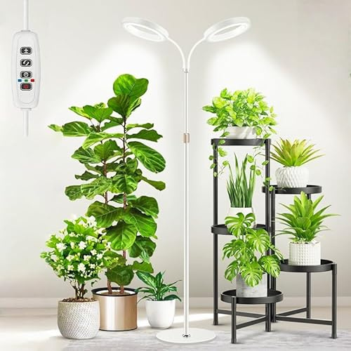 Dual Head Grow Light for Indoor Plants, Adjustable Full Spectrum Lamp | Plant Growing Light with 3 Colour Modes and 3/9/12-Hour Timer for Seedlings, Herbs, Flowers and Houseplants at Home