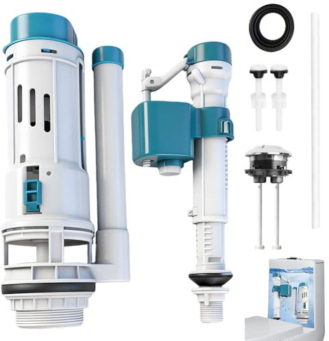 Toilet Flush System Replacement Kit, Toilet Cistern Flush Parts, Dual Flush Valve with Push Button Assembly Adjustable Height Cistern Replacement Valve