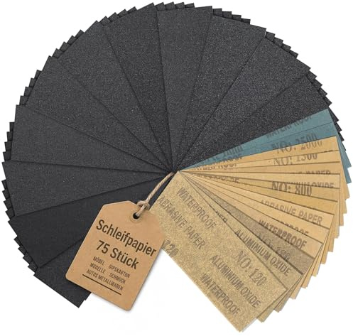 Juego de 75 papeles de lija húmedos de 230 x 93 mm, grano 80-5000, carburo de silicio, papel de lija fino para pintura de coche, madera, metal, cristal, papel de lija húmedo para pulido y acabado