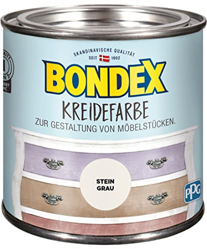 Bondex Kreidefarbe Stein Grau 0,5 L | Für Möbel & Accessoires aus Holz | Leichte Verarbeitung | Pflegt und schützt | Shabby-Chic Möbelstücke | Innenfarbe | Kreideholzfarbe