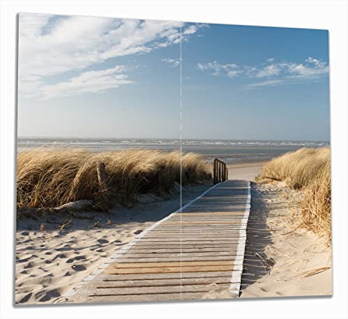 Wallario Herdabdeckplatte/Spritzschutz aus Glas, 2-teilig, 60x52cm mit 8mm hohen Füßen, für Ceran- und Induktionsherde, Auf dem Holzweg zum Strand