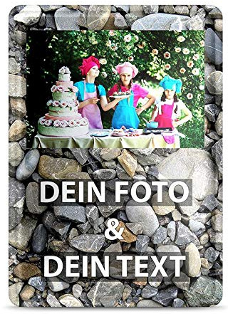 Blech-Schild mit Foto und Text selbst gestalten/Personalisierbar mit eigenem Bild als Metall-Poster / A6 (10x15cm) im Hochformat/Kies 1