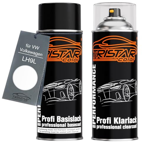 TRISTARcolor Autolack Spraydosen Set für VW/Volkswagen LH9L Shell Weiss Basislack Klarlack Sprühdose 400ml