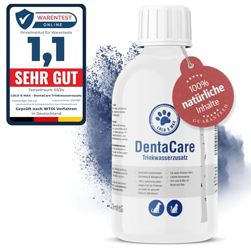 Lolo & Max natürliche Zahnpflege für Hund & Katze - DentaCare Trinkwasserzusatz zur Zahnreinigung für Haustiere - gegen Zahnbelag, Zahnstein & Maulgeruch - vegan - kein Mundgeruch mehr - 470ml