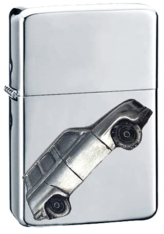 Schwedenauto 96 V4 ref220 Zinn-Effekt Design auf einem Flip-Top-Benzinfeuerzeug, winddicht, Silber nachfüllbar