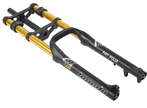 Syvrac Bike Suspension Fork 26 for Mountain Bike DH Air Double Shoulder Downhill Rappelling Shock Absorber Straight Tube Ultralight Bicycle Shock Absorber Rebound Adjust (Gold)