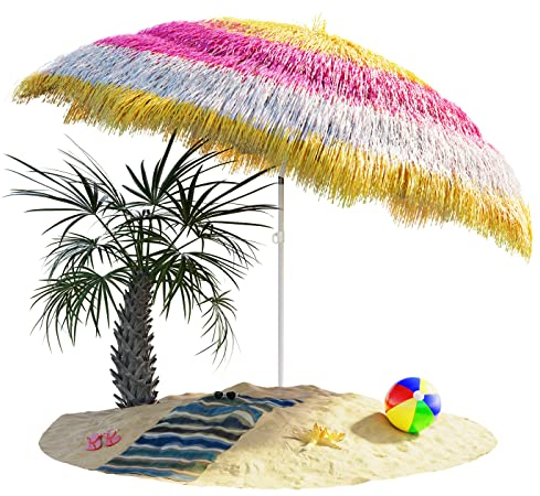 Kingsleeve® Sonnenschirm Hawaii Ø160cm Neigbar Höhenverstellbar UV Schutz 30+ Groß Rund Balkon Strand Strohschirm Strandschirm Bast Hawaiischirm Bunt