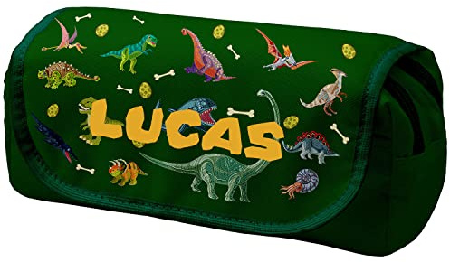 Ferocity Personalisierte Mäppchen Federtasche mit Namen Schlamperbox Federmäppchen mit Klettverschluss Klappe Schüleretui Stiftemappe mit Zwei Reißverschlüssen Dinos [151]