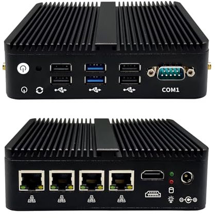Glovary Firewall Mini PC Quad Core J4125, DDR4 8GB RAM 128GB SSD, 4 x 2.5GbE LAN Fanless Micro Computer Router Appliance, Sim Slot, AES-NI, OPNsense, WiFi, BT