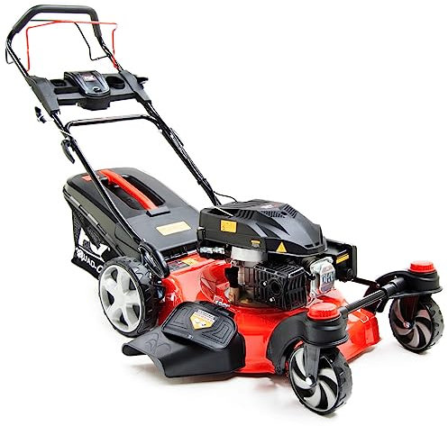 20 / 51cm Petrol Lawn Mower Zero Turn Self-Propelled Recoil Fox 4 Blades Quad Cut 196cc 60L Collection Bag 22 inch Lawnmower Front Swivel Wheels - 2 Years Warranty