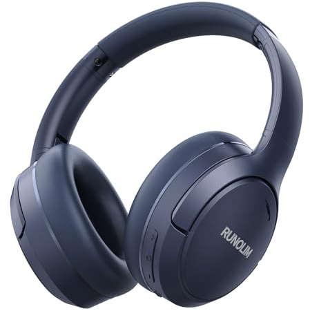RUNOLIM Casque Bluetooth sans Fil reducteur de Bruit, Casque Bluetooth sans Fil avec Microphone, 65 Heures d'autonomie, Pliable, Audio HiFi, Basses Profondes