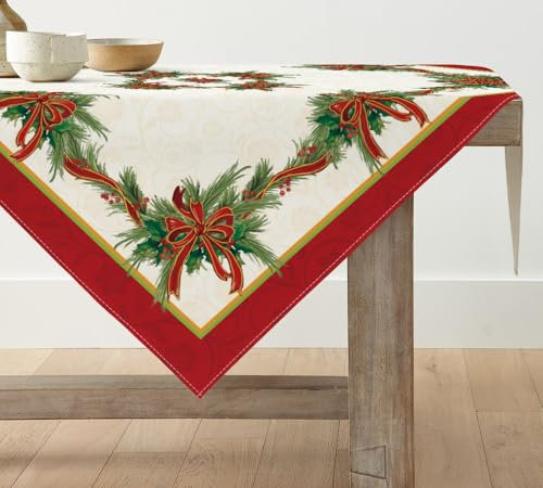 Artoid Mode - Nappe de table de Noël - Motif poinsettia, ruban, fleurs - Décoration intérieure, vacances, cuisine, décoration de fête - 85 x 85 cm