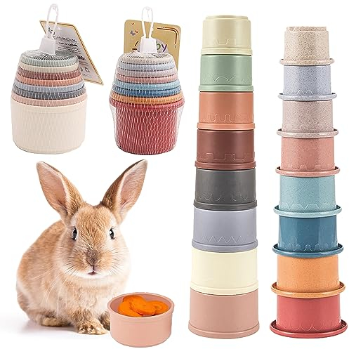 Stapelbecher für Kaninchen 16 Stück Kaninchen Stapelbecher Spielzeug Sandspielzeug Becher Stapelbar Kaninchenfutter Spielzeug für Kaninchen, Hamster, Kinder (Mehrfarbig)