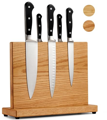 LARHN Magnetic Knife Block for up to 23cm (9″) Knives - Powerful Double-Sided Wooden Magnetic Knife Holder for Easy-Access Kitchen Knife Storage - Supplied Without Knives