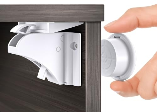 Septeamay 12+3 Magnetische Kindersicherung für Schrank und Schubladen, Unsichtbare Schranksicherung mit 3M Kleber, Schubladensicherung für Baby Ohne Bohren und Schrauben