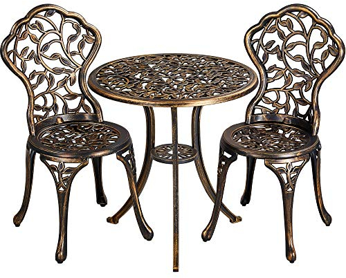 Yaheetech 3 TLG. Gartenmöbel-Set 2 Stühlen & 1 Tisch Bistroset aus Metall Sitzgruppe Gartengarnitur für 2 Personen Witterungsbeständig Möbelstücke für Balkon/Terrasse/Garten, Bronze