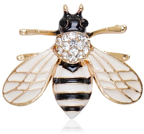 Gleamart Broche abeille en émail pour femme 02 Blanc, Strass