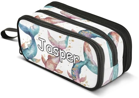 CHIFIGNO Federmäppchen mit 3 Fächern mit Namen, personalisiertes Federmäppchen, Make-up-Tasche, Stifteetui, für Schule, Bürobedarf