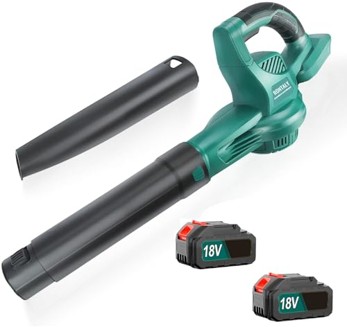 Akku-Laubbläser mit 2×5.5Ah Akkus und Ladegerät, 500W Leaf Blower Kompatibel mit Makita Akku 18V Li-lon, für Garten Rasenpflege, Auto, Ecke Staubreinigung, Blau
