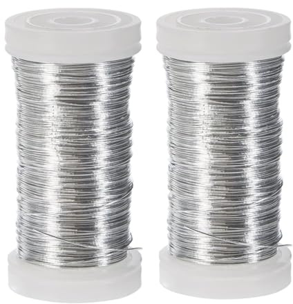 2 Rolls 55m Silver Florists Wire Reel, 0.35 mm Jewellery & Garden Paddle Flexible Wire Roll for DIY Crafting