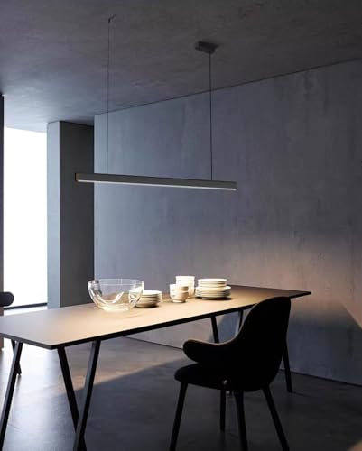 Bellastein LED Pendelleuchte Esstisch Hängeleuchte Holz Mit Fernbedienung, Moderne Linear Design Höhenverstellbar Küchenlampe Hängend, Hängelampe Schwarz Für Büro Esszimmer Esszimmerlampen (80 cm)