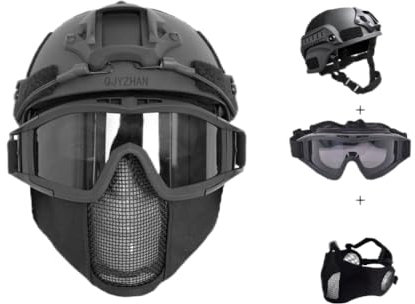 ANSNOW Conjunto de Casco Y Máscara de Airsoft, Gafas de Airsoft Gafas de Seguridad Tácticas, Máscara de Malla de Airsoft de Media Cara Plegable con Protección para Los Oídos para Juegos de Paintball