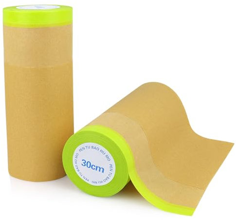 BOMEI PACK Papier de masquage Kraft 2R 15m pour la peinture automobile, la décoration de la maison, la protection des meubles,Ruban adhésif automobile, Accessoire de peinture (2 Rouleaux, 30cm*15m)