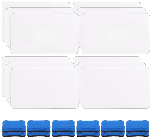 LOPYXBR 12 Stück Whiteboard Klein 21x29.7cm Mini Whiteboard A4 Tragbar Kleine Whiteboards Doppelseitige A4 Weiße Tafel mit 12 Radiergummis für Klassenzimmer, Zuhause, Büro
