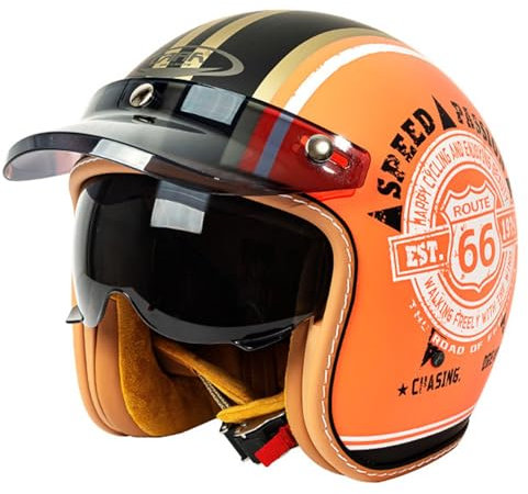 3/4 Halber Motorradhelm, Retro-Motorradhelm, ECE/DOT-Zugelassener Retro-Jet-Helm Für Damen Und Herren, Jethelm mit Visier, Hochwertiger Motorradhelm, Moped, Motorrad, Helikopter C,L(59-60CM)