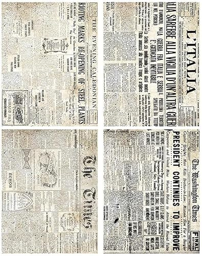 XIANMY Carta decorativa per album di ritagli, carta vintage a tema giornale, adesivi per realizzare biglietti fai da te, 14 x 19 cm, 4 pezzi