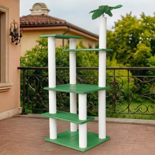 MAOHEGOU 56 Inches Large Outdoor Waterproof Cat Tower, Multi-Level Cat Tree, for Outside and Indoor Cats, with PVC Board and Cat Scratching Posts | Green Multifunctional Cat Tree,Weatherproof PE Board and Sturdy PVC Support Pipes,Easy to Clean&Simple to Assemble CTT-2