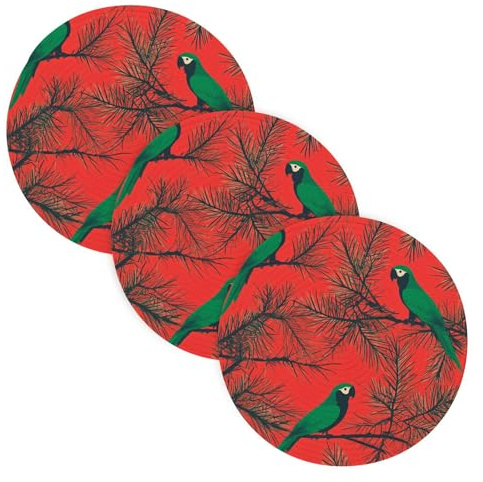 3 Pcs Trivet Pot Holder for Hot Pots and Pans 15in Cotton Thread Weave Pan Pad for Crock Pot Kitchen Pan Protector Green Scarlet Macaw Red Pine Trees Merry Christmas