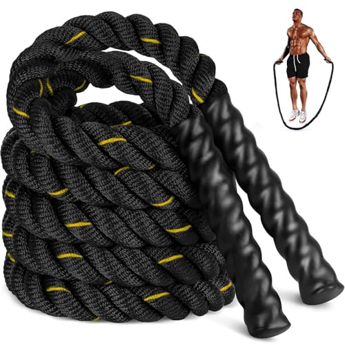 Jump Rope, 2.8lb Weighted Jump Rope for Fitness, 2.8M Length 25MM Diameter Heavy Exercise Jumping Ropes, Adult Skipping Rope Improve Strength, Building Muscle, Home Workout Equipment, Yellow