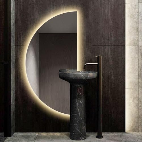 Mirocrafta Specchio da Bagno a Mezzaluna, Specchio Cosmetico Anti-nebbia Retroilluminato, Specchio Decorazione Domestica Intelligente, 3 Colori Dimmerabile, Interruttore Tattile(Right Cut,120x60cm)
