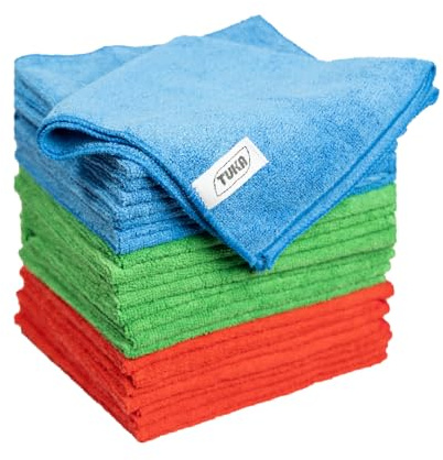 TUKA - 24 Bayetas XL Microfibra Multiuso 40x40 cm - Pack de 24 Bayetas Reutilizables para Limpieza en Hogar, Cocina, Coche, Baños y Oficina - Absorbentes, Suaves y Sin Rayas (24, X Grande)