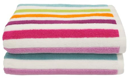 Allure Cali Multi Striped Bath Towels Pack of 2 70 x 125cm, 100% Cotton – Super Soft, Absorbent, Quick Dry Multicoloured Stripe Bathroom Towel Set