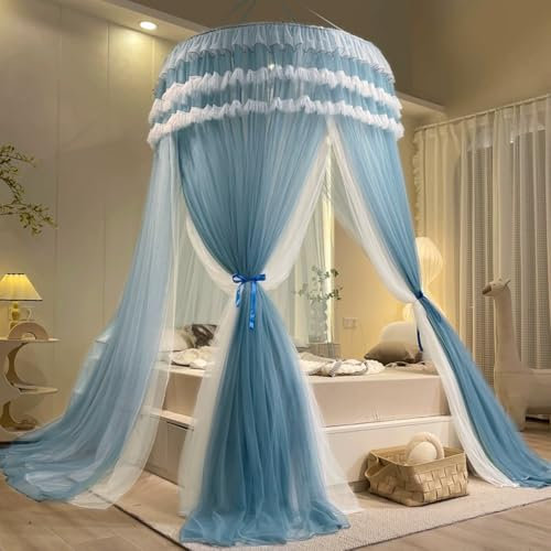 AQCQDQ Pop Up Moskitonetz Baldachin Groß Tragbares Mückennetz mit Feinmashiges, Kinder Erwachsener Rundes Netz Vorhang, Moskiton Babybett Himmel Schlafzimmer für Reise Und Zuhause (120 cm,Blau)