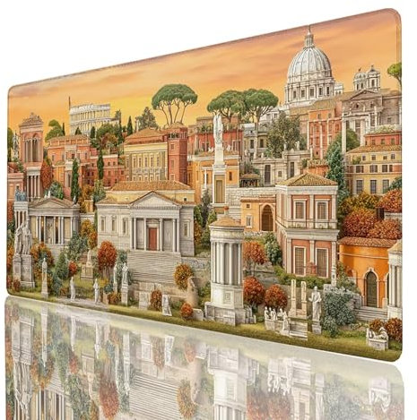 Tapis de Souris XXL 140x60x0.3cm, Grand Tapis Bureau Rome, Bords Cousus Antidérapant et Imperméable, Architecture Mouse Pad Compatible Clavier sans Fil et Souris sans Fil, Gaming Accessoire GYL-6750