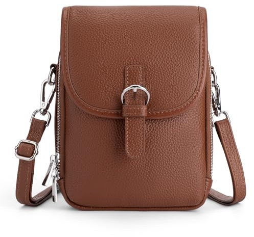befen Echtleder Handytasche zum Umhängen Damen RFID-Blockierung Handy Umhängetasche Klein Leder Handytasche mit Geldbörse, Crossbody Bag mit Verstellbar Schultergurt und Schlüsselanhänger, Braun
