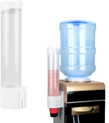 Uadme Distributeur de Gobelets en Papier Mural, One Touch Button Support de Rangement de Gobelet Jetable Transparent, pour Bureau Maison Restaurant, Blanc