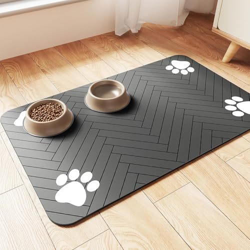 Napfunterlage Hunde und Katze, Futterunterlage für Katzen rutschfest Unterlage Katzennapf, Super Saugfähige Schnelltrocknend Futtermatten für Haustier Hund Unterlage (Dunkel Grau, 40 x 60 cm)